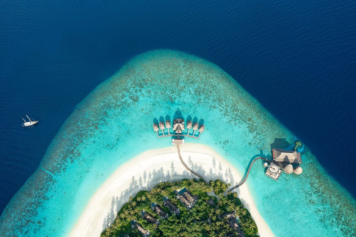 A Maldives lagoon with water villas